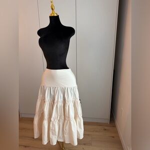 Darling Flourish Cream Tiered High-Rise Midi Skirt in Cream